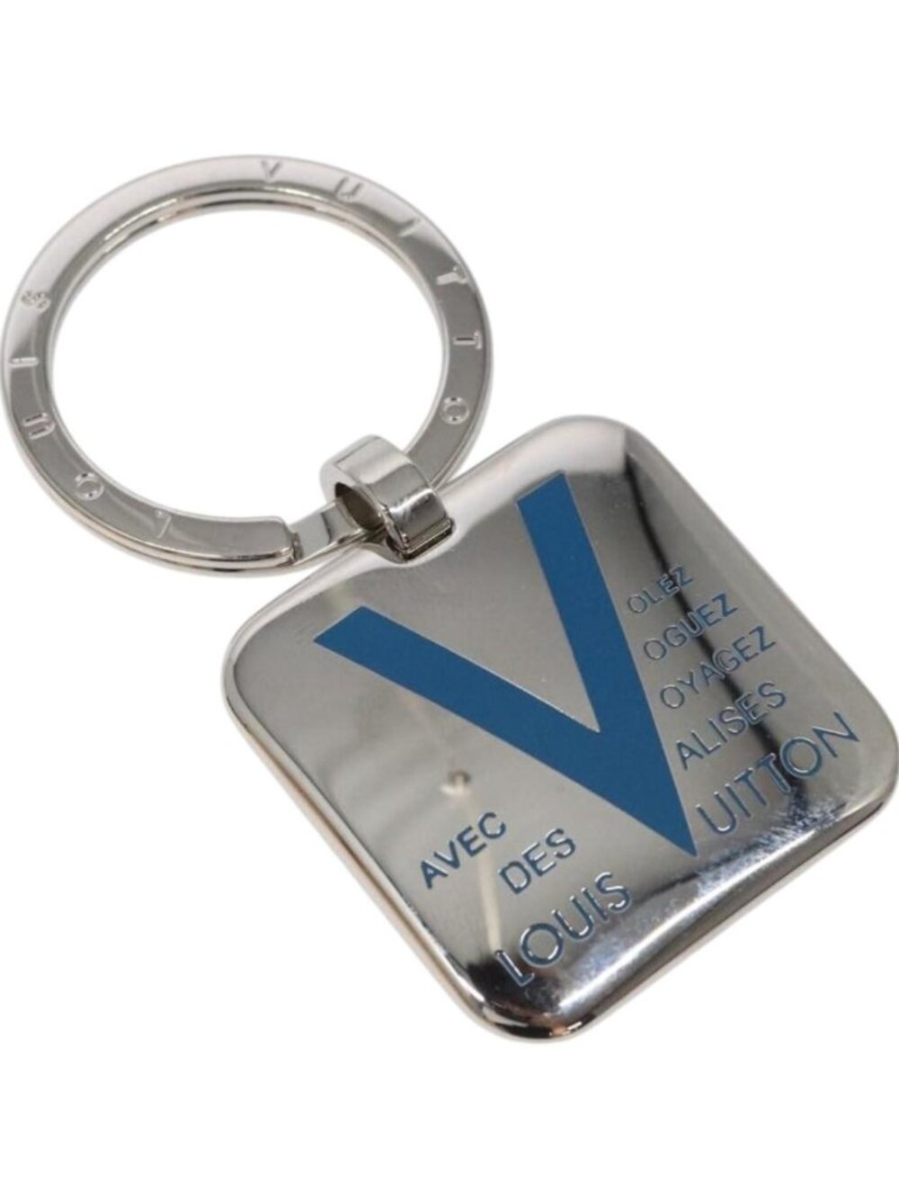 LOUIS VUITTON Voyage Key Chain Key Ring metal Silver M66950